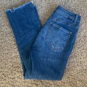 Risen Jeans High Rise Distressed Straight Leg Denim Medium Wash Size 7/28